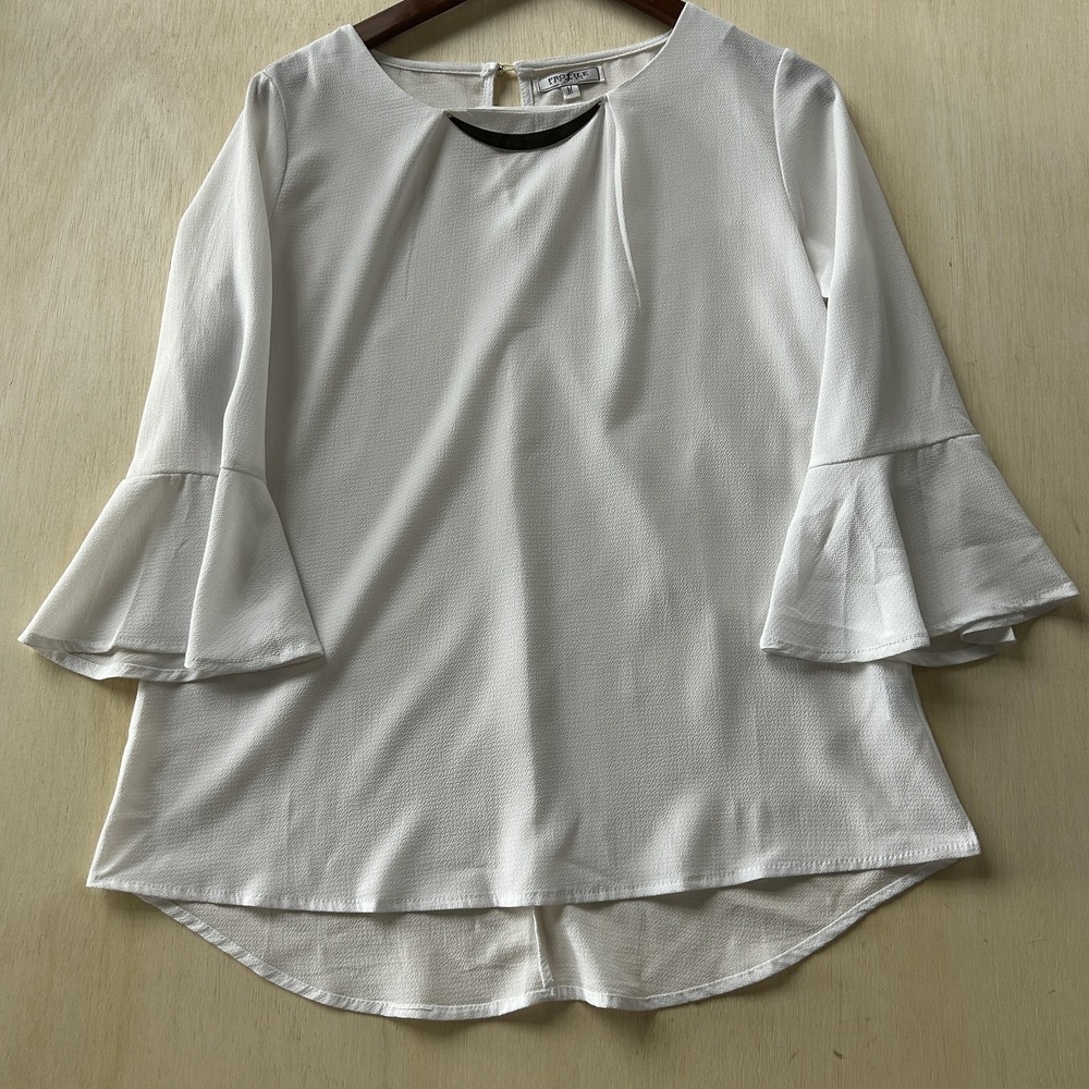 Y2K Bell Rufle Sleeve Top Profile Apparel Blouse Womens Medium White  3/4 Tunic